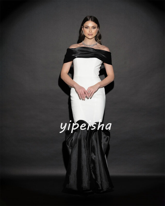 Evening Prom Dress Saudi Arabia Jersey Draped Pleat Quinceanera A-line Off-the-shoulder Bespoke Occasion Gown Long Dresses