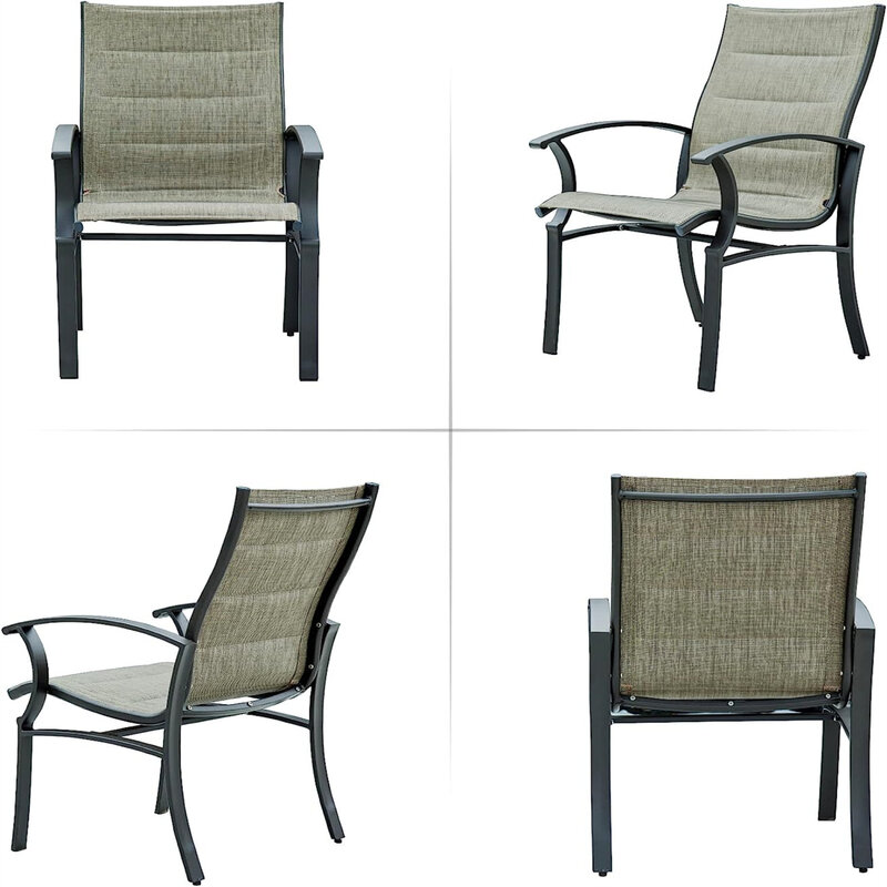 Элегантные серые обеденные стулья для патио, набор из 2-х стильных стульев для бистро с текстиленовой сетчатой тканью, прочная металлическая стальная рама-Outd