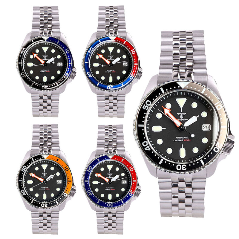 Tandorio SKX 3,8-Reloj de pulsera automático para hombre, de acero, NH35A, 41mm, deportivo, Lume Arrow, zafiro, 20Bar