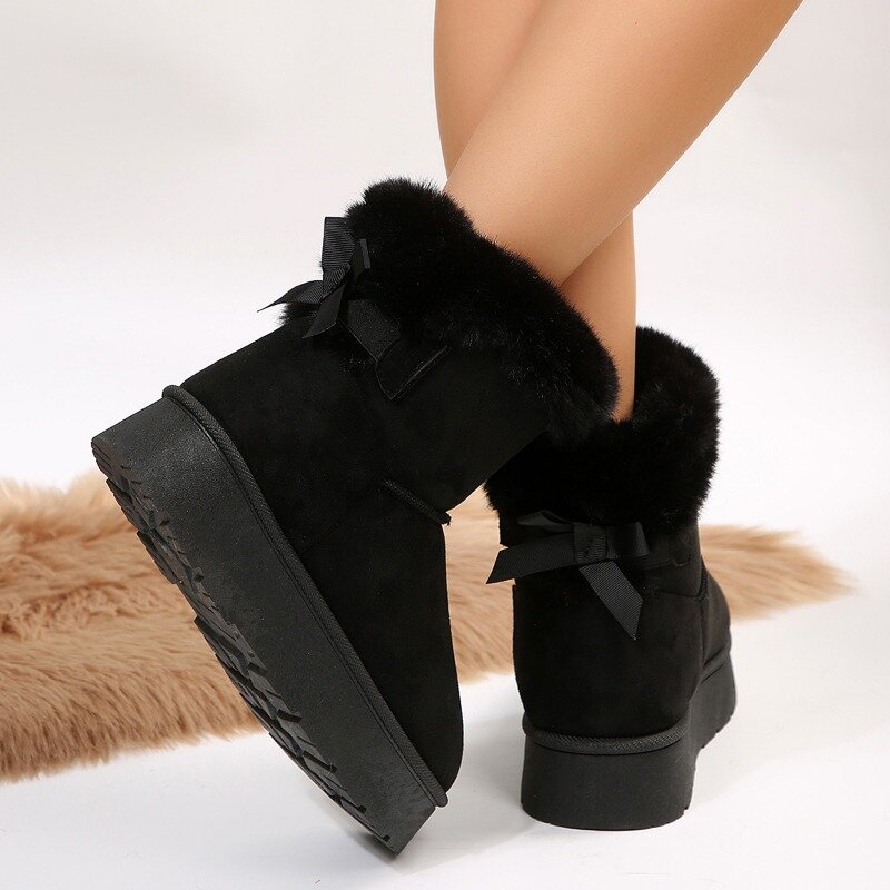 รองเท้าบ๊อสตันสำหรับผู้หญิง, 2024หิมะรองเท้าบูทแพลตฟอร์มใหม่รองเท้าผ้าแคชเมียร์พื้นหนาอบอุ่นรองเท้าผ้าฝ้ายสำหรับผู้หญิง zapatos de mujer