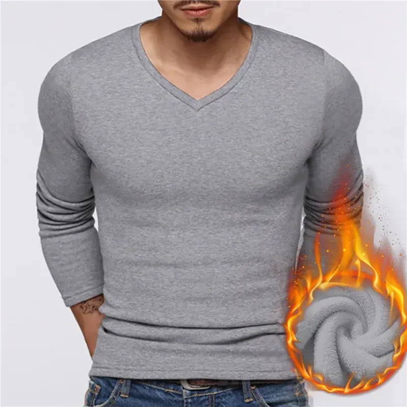 Camisa térmica casual masculina, camiseta térmica longa, cueca grossa, monocromática, manter quente, manga colorida, inverno, nova