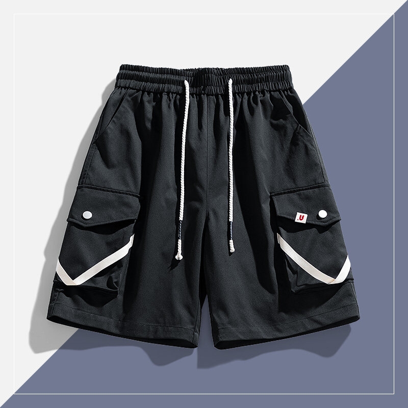 Male Wide Leg Cargo Short Pants Classic Summer Korean Streetwear Men Cargo Shorts Multiple Pockets Large Size Half Baggy Pants