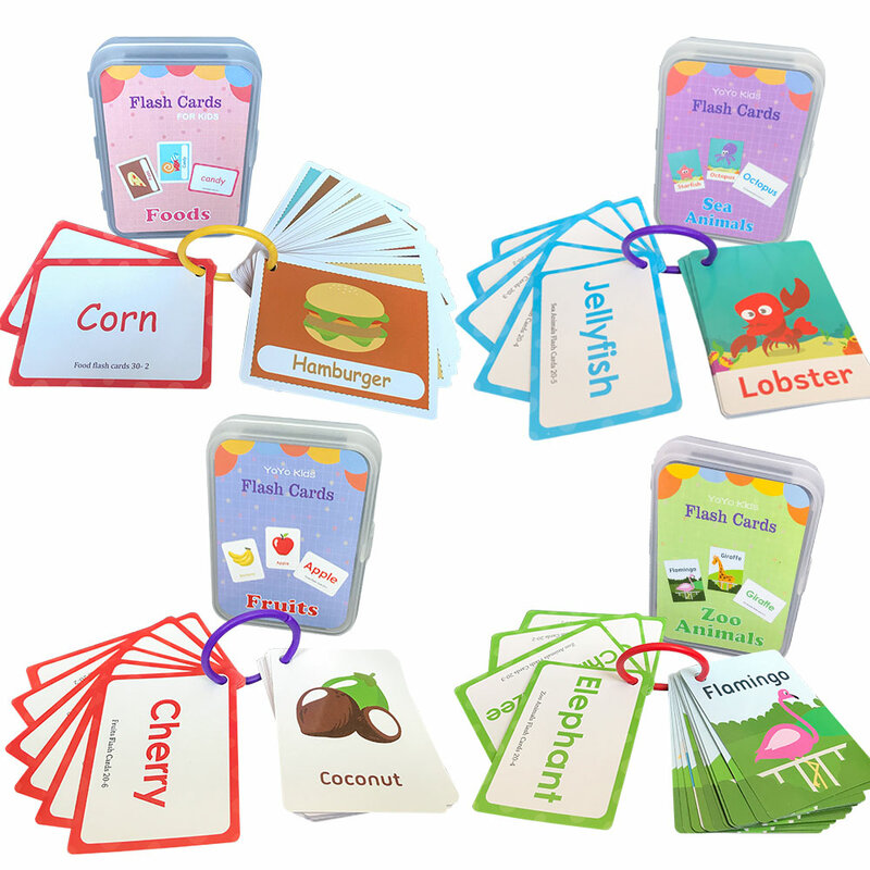 Tarjetas de aprendizaje de palabras en inglés para niños de 3 a 6 años, tarjetas de iluminación de lectura, juguetes educativos Montessori, material didáctico