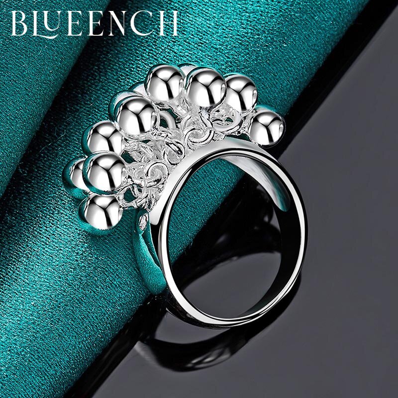 Blueench-925 Sterling Silver Ball Bead Ring Para Mulheres, Anel Cogumelo, Glamour Jóias, Festa De Casamento, Moda
