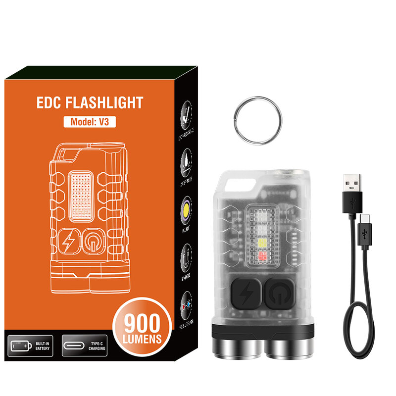BORUiT V3 Gantungan Kunci LED Senter Portabel Lampu Kerja Type-c Senter Mini Dapat Diisi Ulang dengan Magnet UV Lentera Saku Berkemah