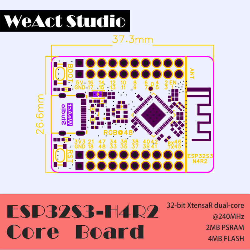 WeAct S3 미니 와이파이 블루투스 IOT 보드 기반 ESP32-S3FH4R2 ESP32-S3, 4MB 플래시, 2MB PSRAM 마이크로파이썬 호환
