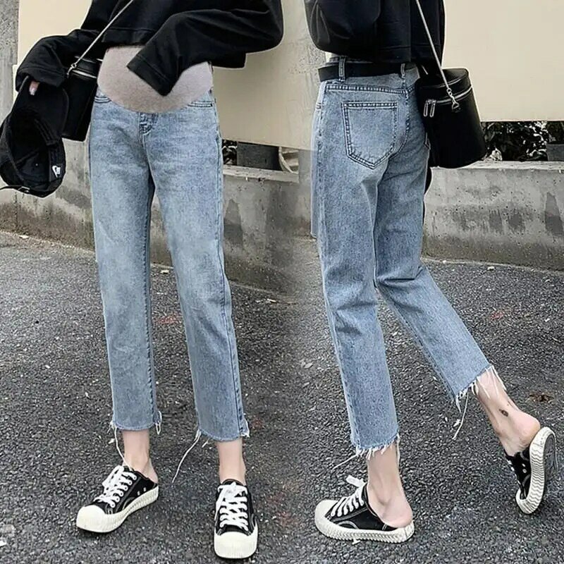M-3XL de algodão fino calças para grávidas roupas femininas gravidez calças jeans cintura ajustável denim barriga jean