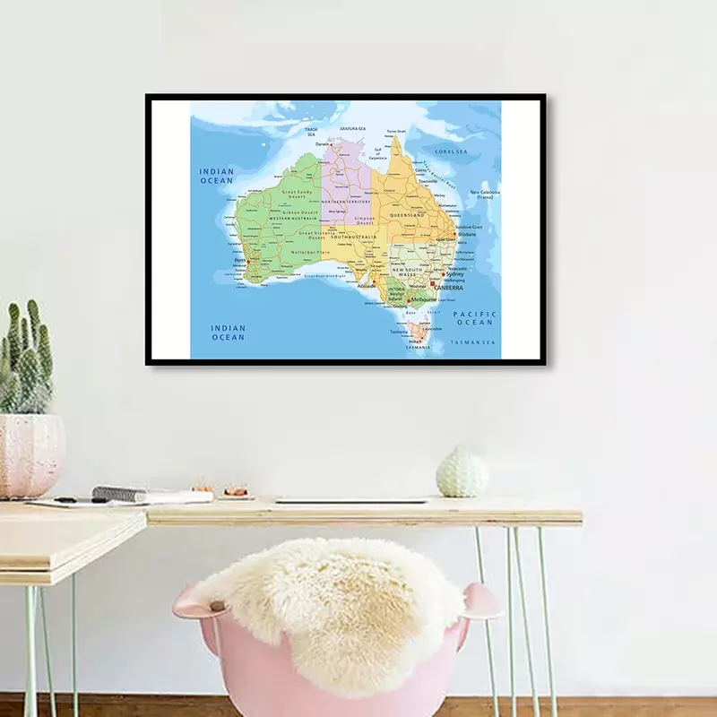 Póster de Arte de pared con mapa de ruta y política de Australia para niños, lienzo de pintura moderna, decoración del hogar, suministros escolares, 90x60cm