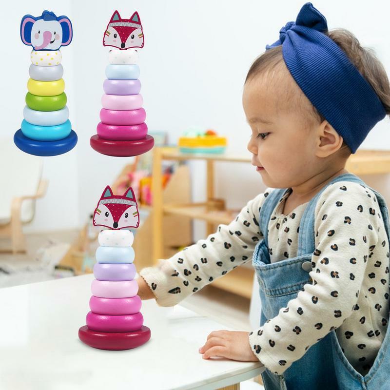 Rainbow Tower Toy Kid's Rainbow Stacked Sorting Toy Brain Development Toys Early Childhood Education Puzzle Ring Montessori Toys