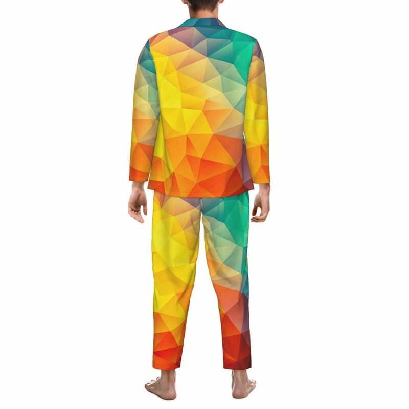 Пижама Мужская с мульти-абстрактным геометрическим рисунком, винтажный комплект одежды для сна в стиле оверсайз, теплая домашняя одежда для сна с длинным рукавом, осень