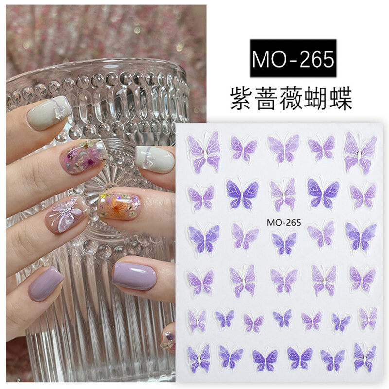 5D stiker seni kuku timbul hijau merah muda ungu kupu-kupu perekat slider stiker kuku dekorasi untuk manikur