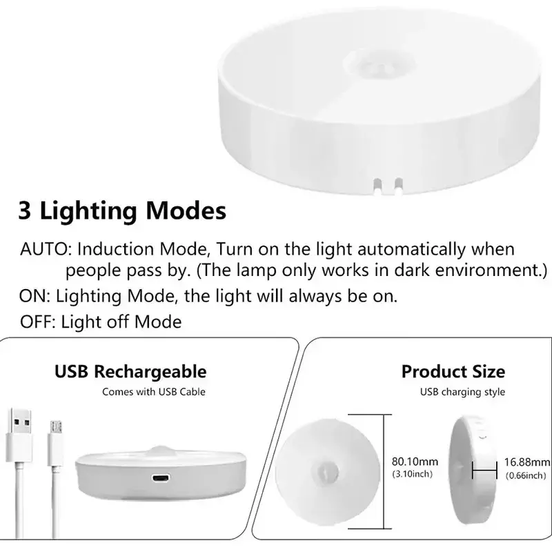 주방 캐비닛 옷장 램프 계단 무선 옷장 조명을위한 PIR 모션 센서 LED 야간 조명 USB 충전식 야간 램프