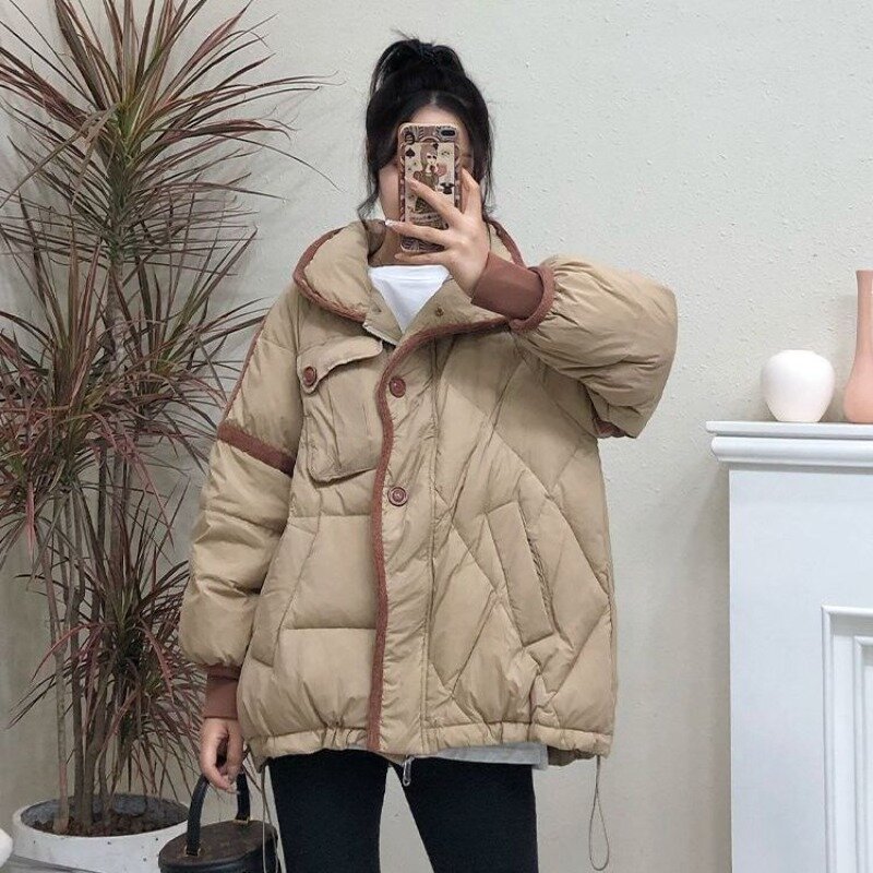 2023 New Women Down Jacket Winter Coat Female Stand Collar Warm Parkas Loose Thicken Outwear Fashion Short Outcoat