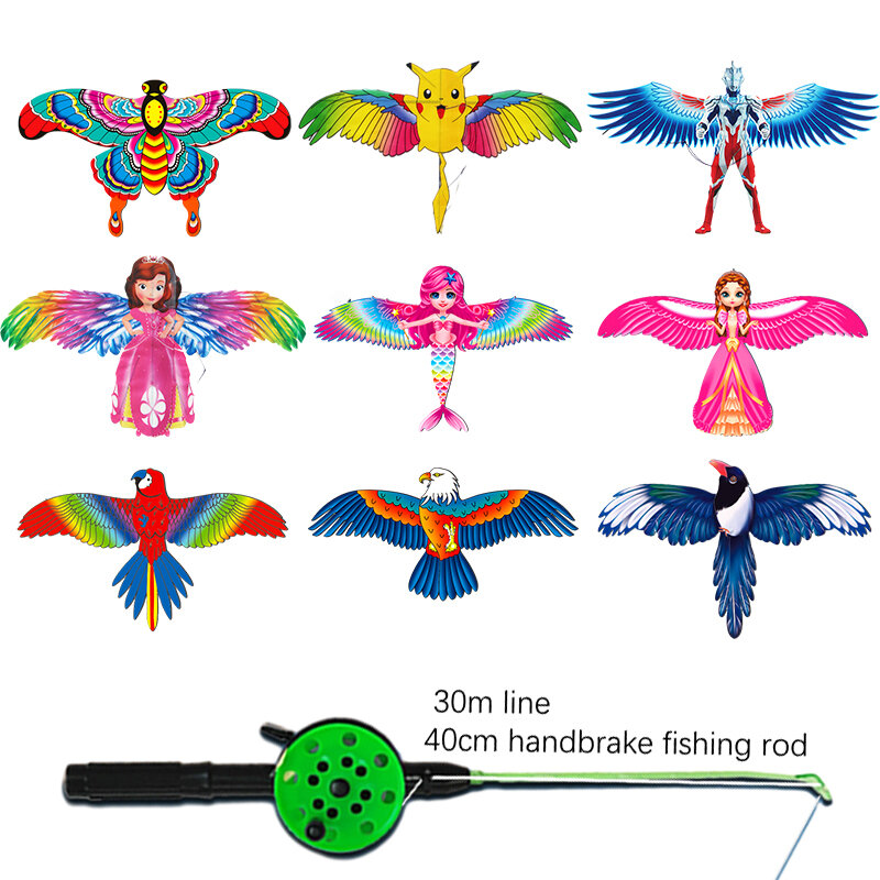 1Set Children Flying Kite Toy Cartoon Butterfly Mermaid Parrot Magpies Eagle Kite With Handle Kids Flying Kite Outdoor Toys