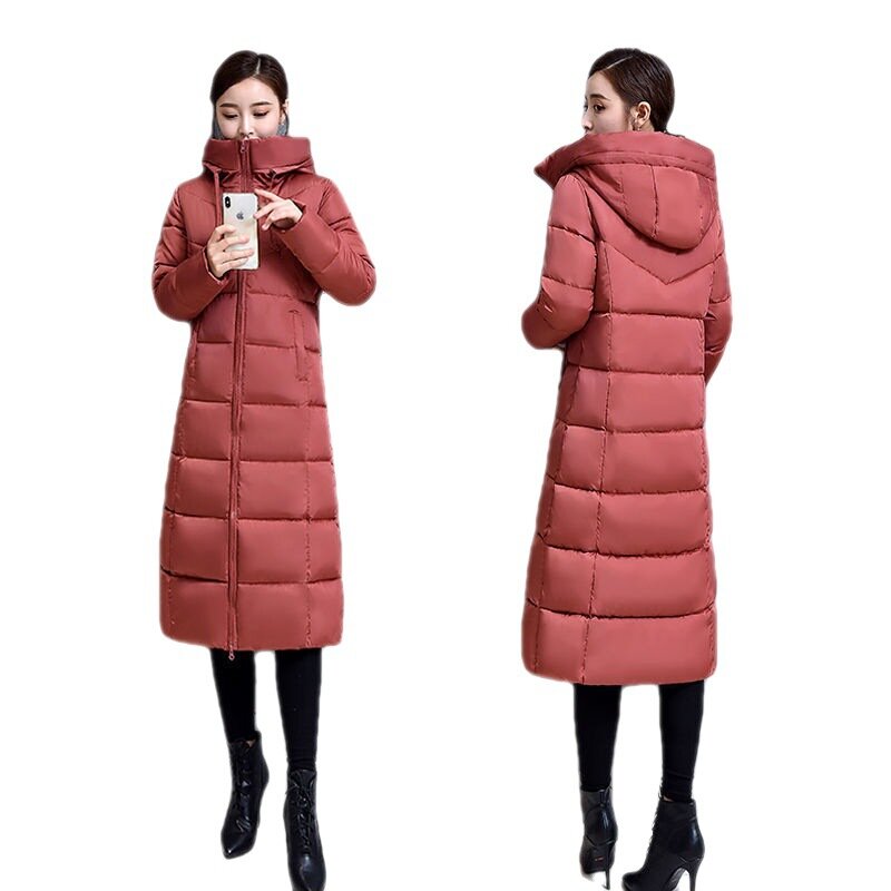 Piumini e piumini da donna-parka a vita larga, chiusura con cerniera, caldo cappotto coreano slim fit in cotone con cappuccio per donna