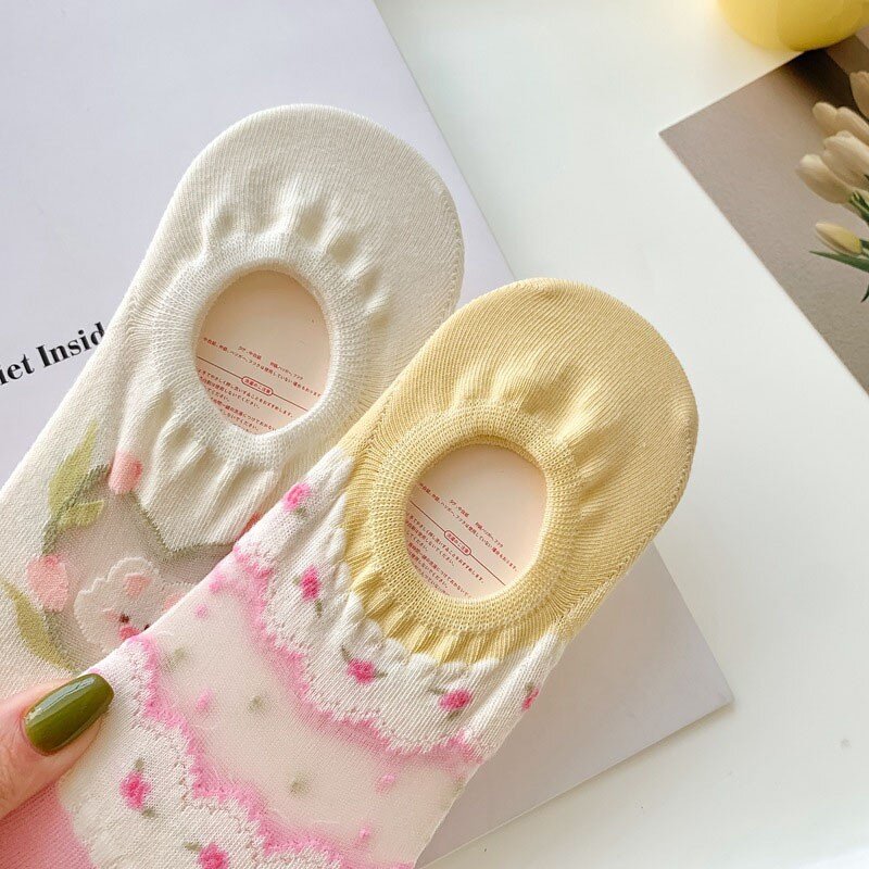 Женские нескользящие носки до щиколотки, удобные дышащие невидимые носки из сетчатой ткани с милым рисунком кролика и цветов в японском стиле, G108