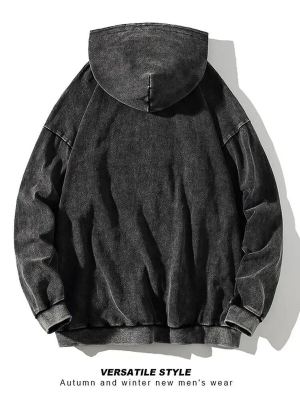 ผ้าฝ้าย100% เสื้อผ้าผู้ชาย Vintage สีดำ Acid Wash Hoodies ผู้ชายผู้หญิงขนาดใหญ่เสื้อ Hip Hop Casual Pullover Y2K เสื้อผ้า