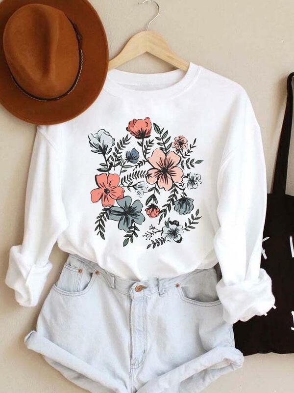 Ladies Spring Autumn Winter Hoodies Female Graphic Sweatshirts Women Pullovers Watercolor Plant Lovely Casual Fashion Clothing