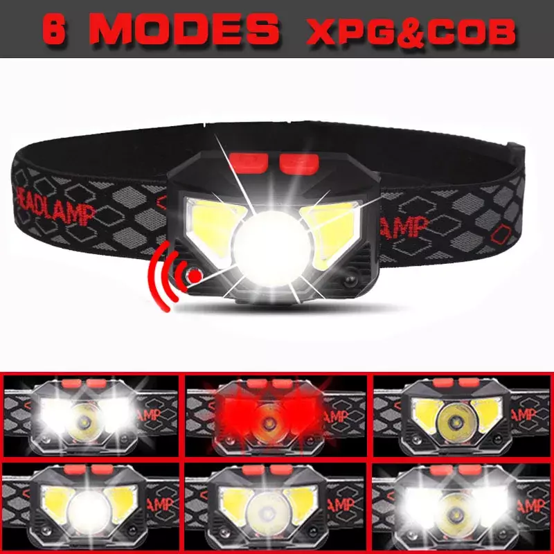 8 Modes Handfress Motion Sensor Headlight XPE+COB LED Headlamp USB Rechargeable Head Flashlight For Camping Fishing Head Torch
