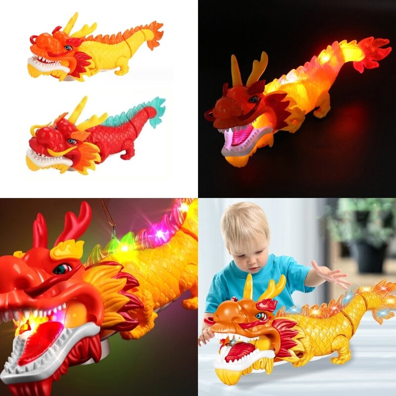 Juguete de baile de dragón chino, canto eléctrico, juguete de dragón oscilante, juguete tradicional del zodiaco chino, regalo festivo para niños pequeños