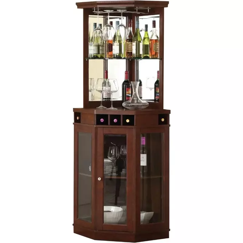RosFrederick-bar d'angle décontracté ou magnifique restaurant, vitrine avec cadre en bois et 5 bouteilles de vin T1