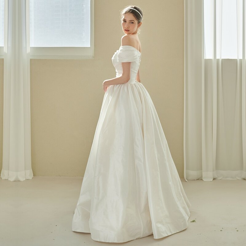 Coreano cetim vestido de baile feminino, vestidos de noiva, robe de casamento, adequado para noivas, vestido de festa, 2023