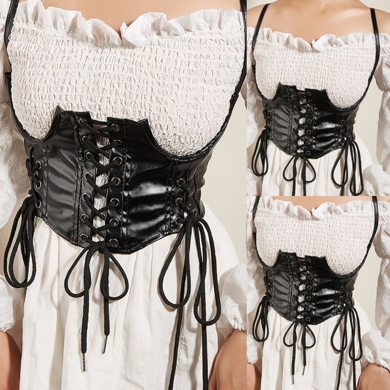 Gothic Solid Color Lift Up Female Waist Corset with Suspender Belt Women Fashion Slimming Waistband Adjustable Corset