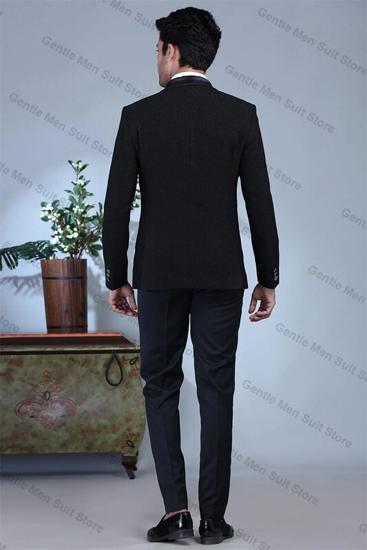 Completi da uomo lucidi Set 2 pezzi Blazer glitterato + pantaloni in cotone giacca da tappeto rosso di lusso Prom Groom Wedding smoking Coat Pants
