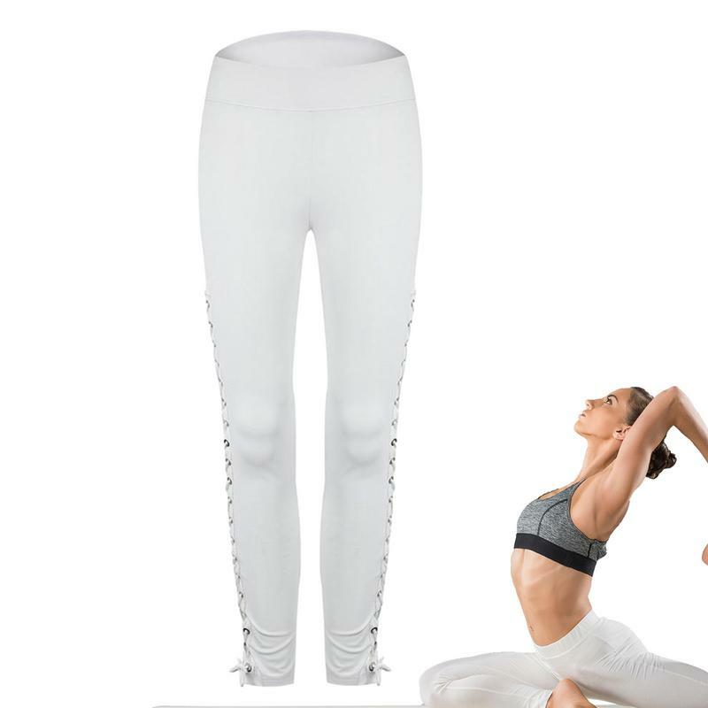 Calças de Yoga elástico cintura alta feminino, Leggings Crossover oco, controle barriga, Sexy
