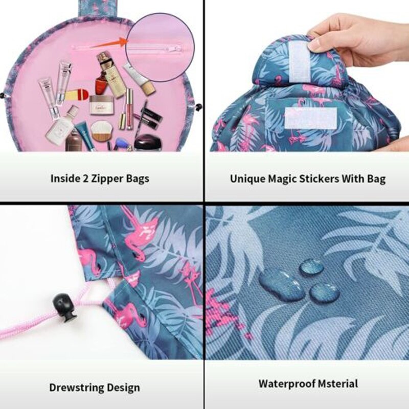 Lazy Drawstring Magic Cosmetic Pouch Bag, Fashion Portable Magic Kit Organizer Travel Drawstring Organizer Makeup Bag Toiletry