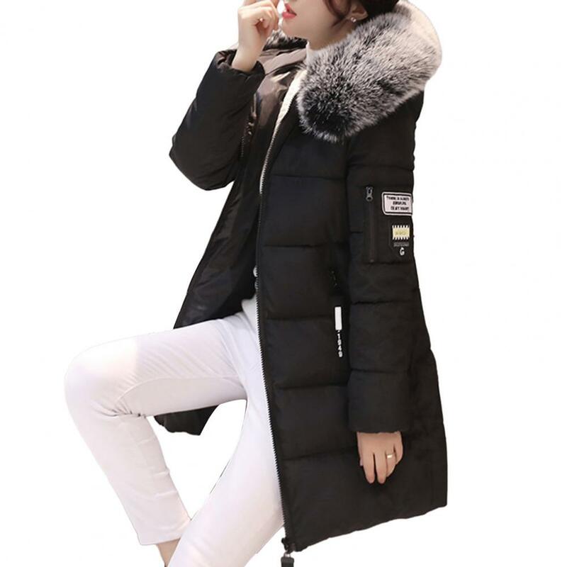 Женское пальто с воротником из искусственного меха, зимнее хлопковое пальто, теплое с капюшоном и карманами на молнии, облегающее женское пальто