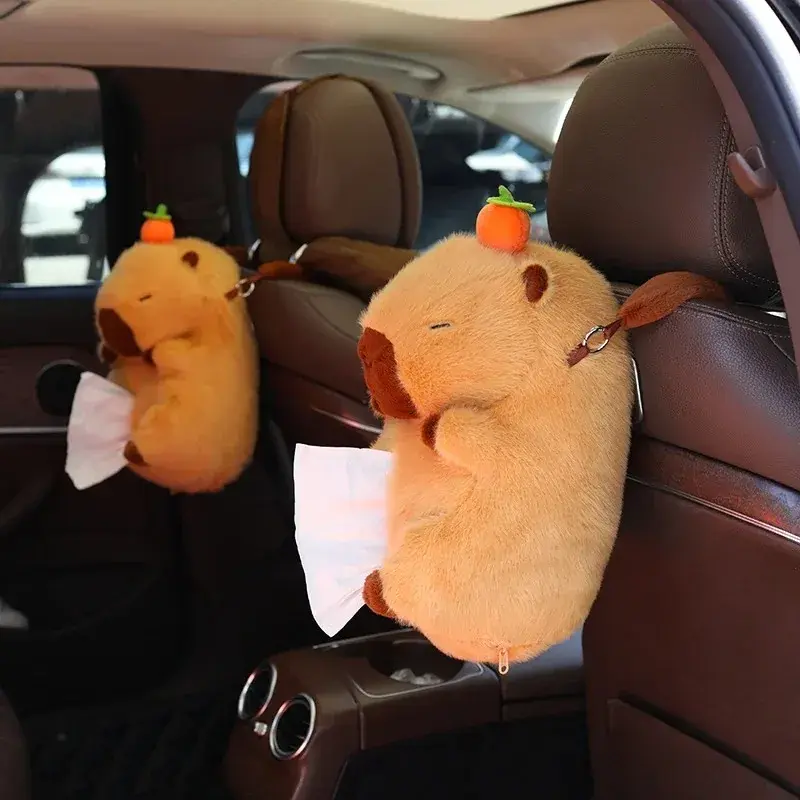 Hingland mucca capibara peluche borsa Kawaii farcito cassetto scatola auto cartone animato scatole di fazzoletti decorazioni per ufficio soffice bambola regalo bambini ragazze