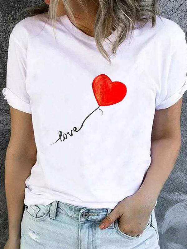 Camiseta de manga corta con estampado de letras de amor para mujer, Camiseta con estampado de los años 90, Camiseta básica a la moda