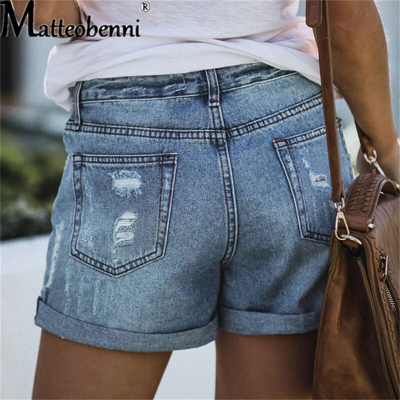 Short en jean pour femme avec poches, short en jean trou, mode décontractée, butin de rue cool, été, nouveau, 2024