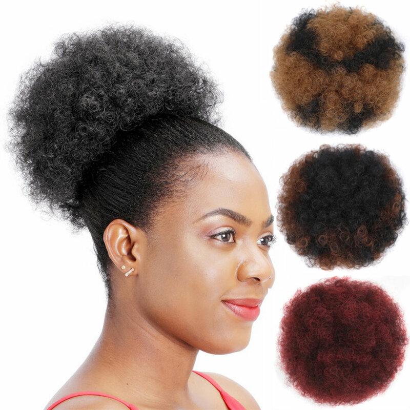 Syntetyczny sznurek Afro bułka włosy w koński ogon kok 8 Cal krótki Afro Kinkys cęd Afro kok przedłużanie treski duży rozmiar