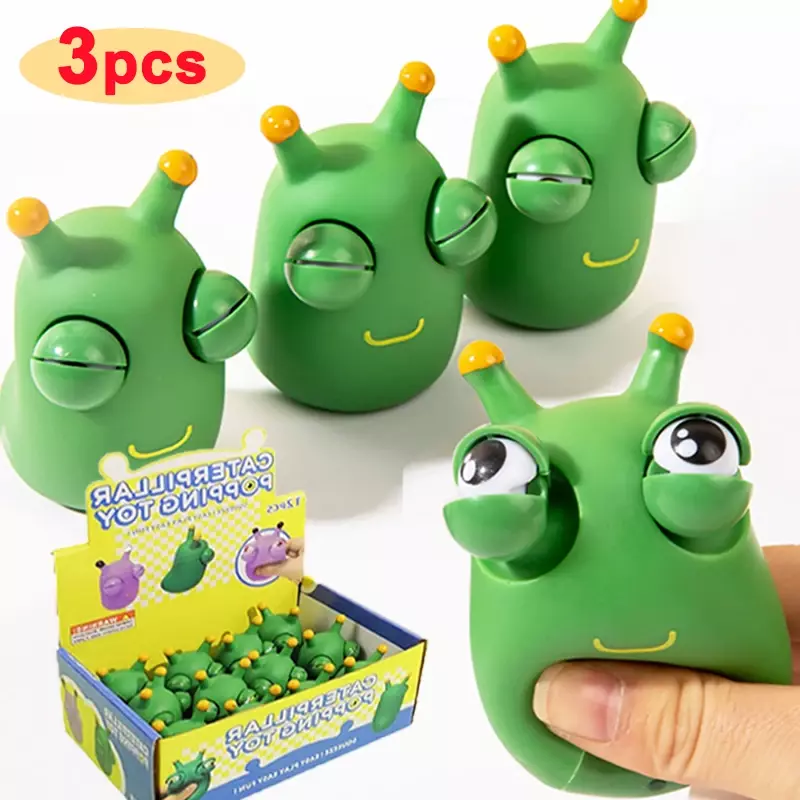 Cute Googly Eyes Crawly Worm Burst Eyes Descompressão Enigma Infantil, Pinch Música Brinquedos Interativos, Funny Bug Toy Gift, 1-3Pcs