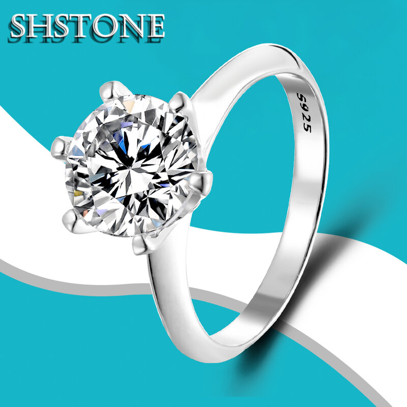 SHSTONE-D Color Moissanite Anéis para As Mulheres, 100% S925 Sterling Silver, VVS1 Anel De Diamante, Presentes de Casamento Jóias Finas, 1-3 Carat