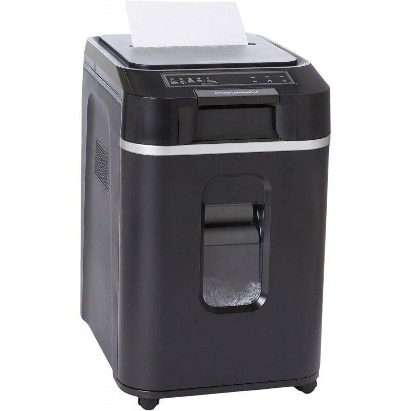 AmazonCommercial 200-Sheet Auto Feed Micro Cut Paper Shredder with Pullout Basket, Black - NEW