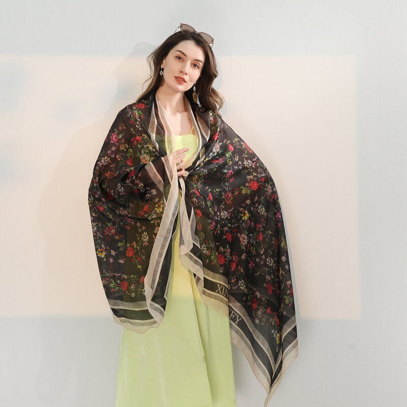 Bufanda de seda de morera para mujer, Bandana de estilo Plaisley, Hijabs de marca, Foulard de invierno, 100%