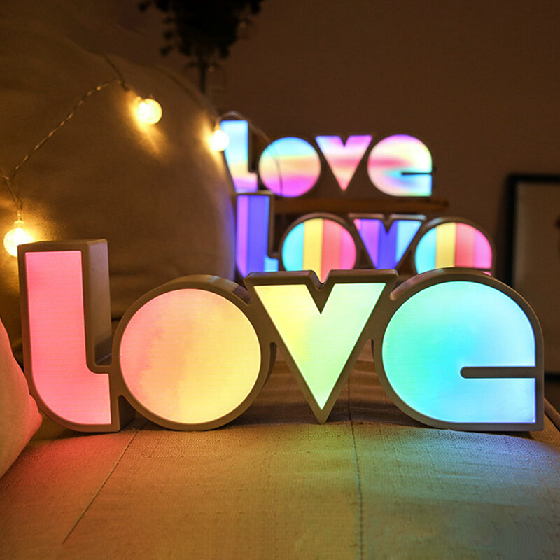 Areyourshop LED Rainbow Neon Sign Light 3D LOVE Bedside Night Light Wedding Party Decoration