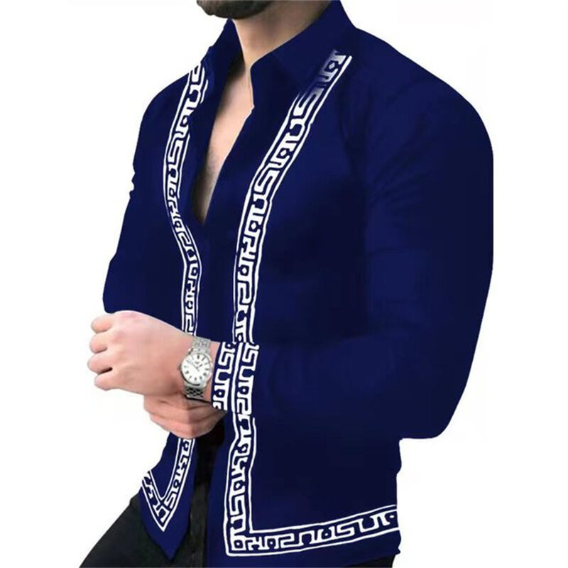 2022 New Men Long Sleeve Print Shirts for Mens Social Luxury Man Designer Clothes Hawaiian Fashionable Elegant Classic Fashion