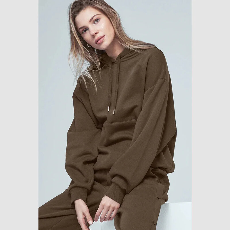 Cotton Pullover Hoodie Casual Versatile Pure Sports Outdoor Top Long Sleeved Workout Hooded Solid Color Loose Autumn/winter Top