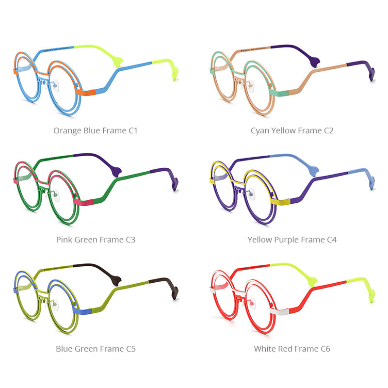 FONEX Очки из чистого титана для женщин и мужчин, новинка 2024, красочные круглые очки в стиле ретро, очки F85823