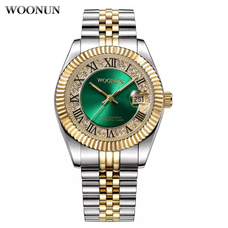 2020 luksusowe biznes mężczyźni zegarki zielona tarcza ze stali nierdzewnej kwarcowy zegarek mężczyźni zegarki diamentowe relogio masculino reloj hombre