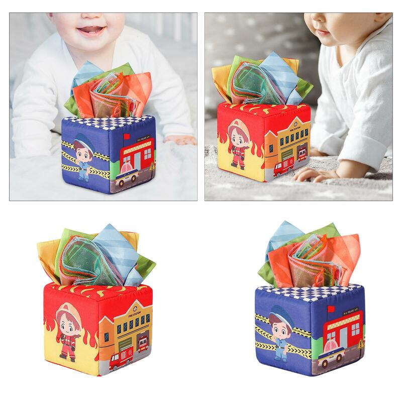 Kotak tisu bayi mainan Montessori kotak syal lembut tisu tarik sibuk untuk bayi anak-anak hadiah ulang tahun bayi baru lahir