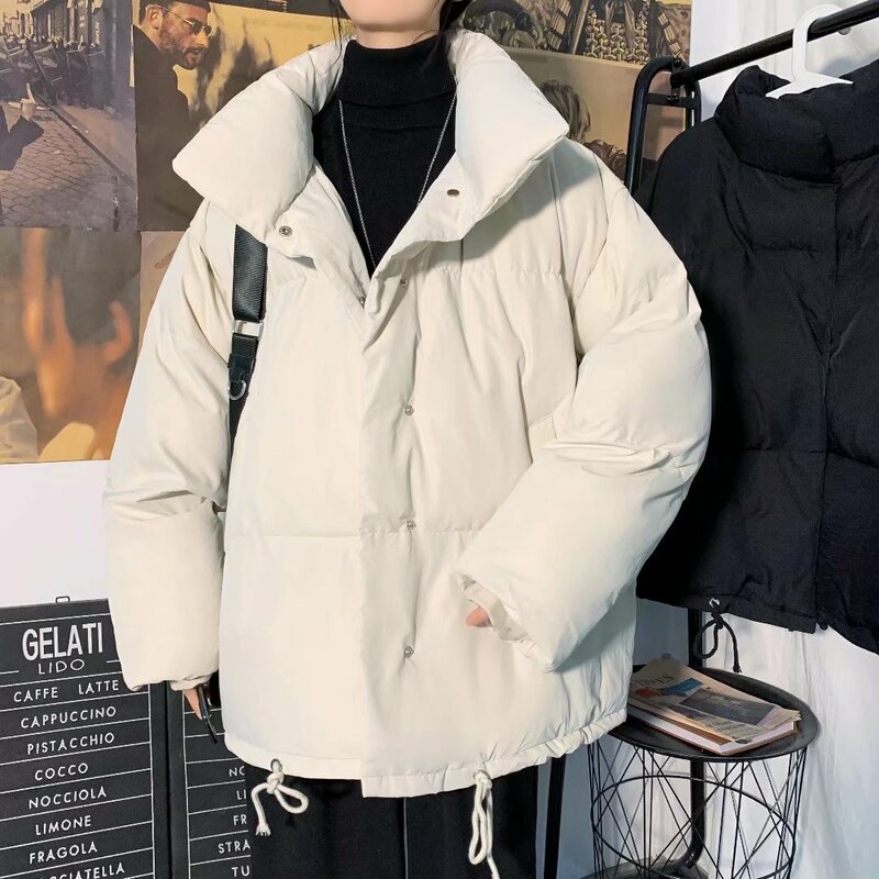 Jaqueta de sopro quente e monocromática masculina, parkas de inverno, casacos bolha casuais, moda hip-hop, streetwear Harajuku, E38