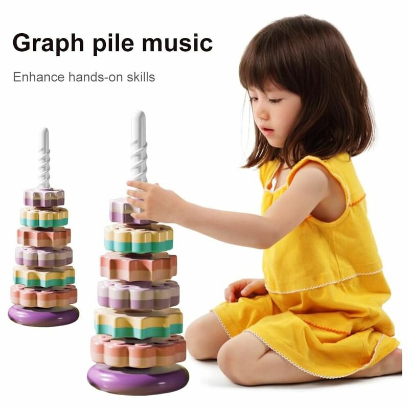 Giocattoli impilabili per la filatura del bambino liscio ABS con ingranaggi sonori Spin Stacking Toy Building Blocks Rainbow Tower Stacking Toy regalo per bambini