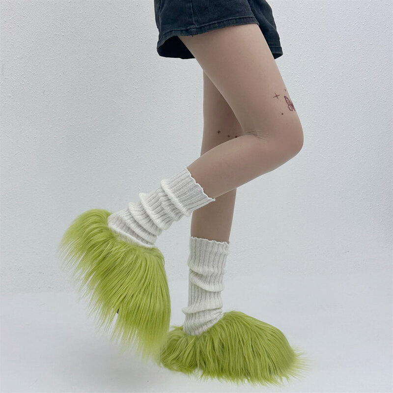 Vrouwen Bont Slippers Mongoolse Bont Glijbanen Winter Warme Fuzzy Slippers Zachte Outdoor Platform Slippers Mode Dames Y 2K Schoenen