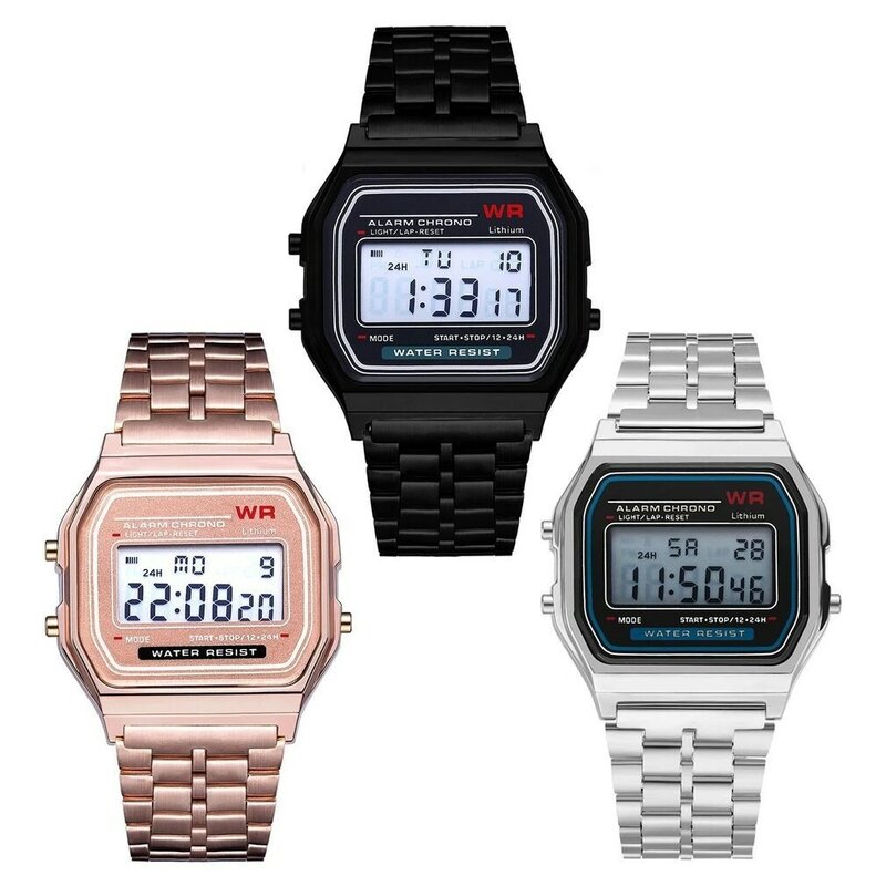 Reloj de banda de acero F91W para hombre y mujer, pulsera electrónica de lujo, Retro, LED, Digital, deportivo, Militar