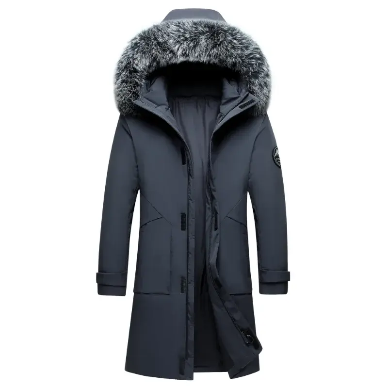 Winter 2023 new down jacket men's long thickened white eiderdown loose coat tide large hair collar large size leisure